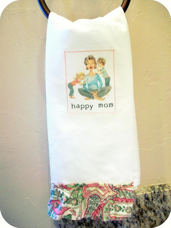 Happy Mom Flour Sack Towel With Cute Fabric Ruffle Trim