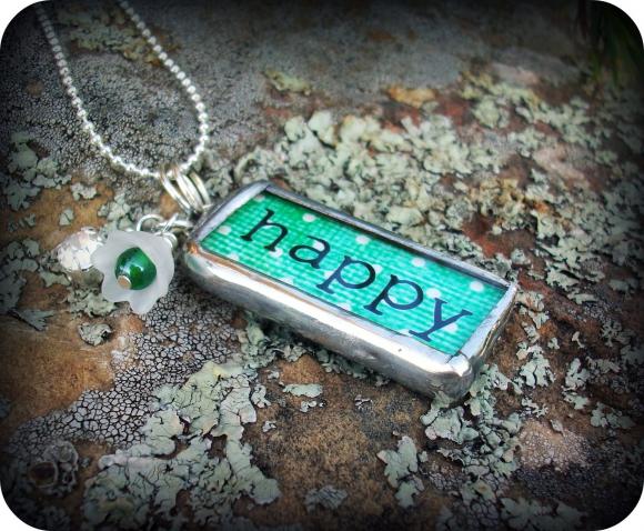 Happy Mom Soldered Glass Pendant Necklace With Rhinestones And Beads....