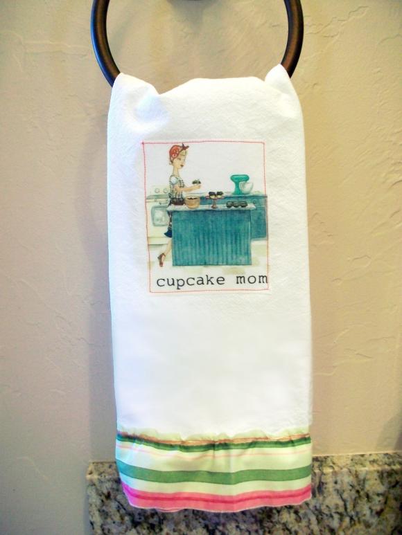 Cupcake Mom Flour Sack Towel With Cute Fabric Ruffle Trim