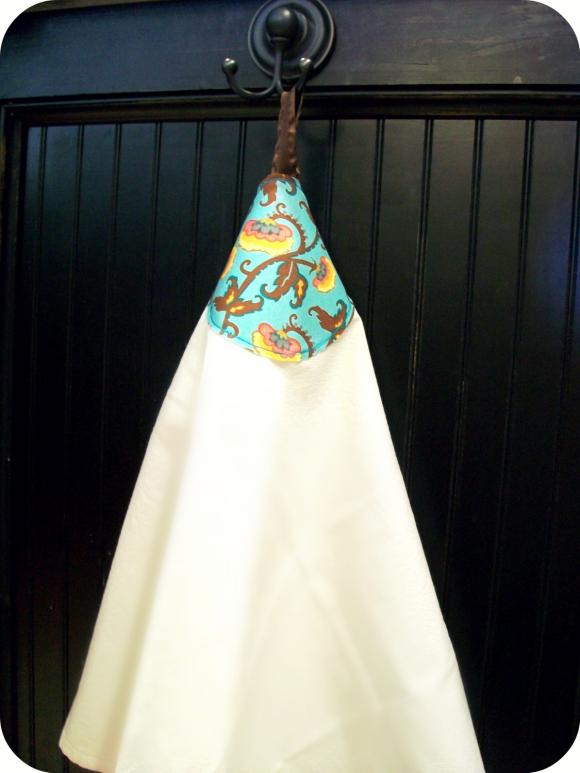 Turquoise Chocolate Brown Paisley Fabric Flour Sack Towel With Hanging Loop...perfect Hostess Gift....