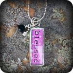 Blessed Glass Pendant Necklace With Rhinestones..